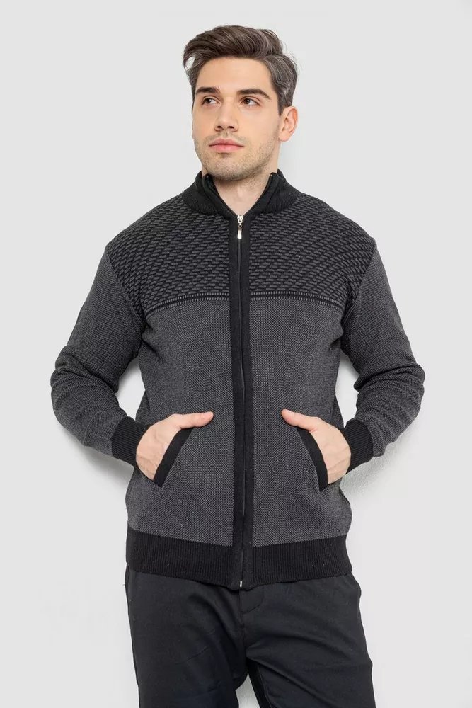 Купити Кофта чоловіча на блискавці з кишенями, колір чорний, 161R1009 оптом - Фото №1
