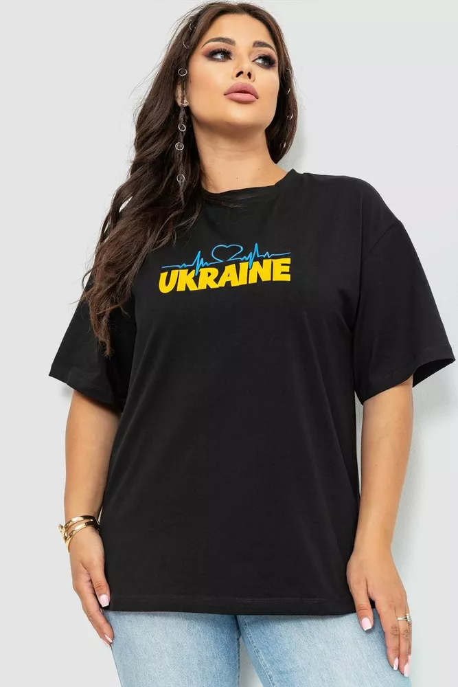 Купити Футболка жіноча батал, колір чорний, 102R294-2 оптом - Фото №1
