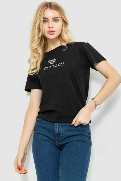 Футболка женская с принтом, цвет черный, 221R3014