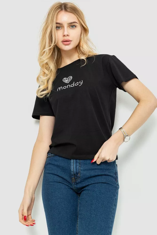 Купить Футболка женская с принтом, цвет черный, 221R3014 - Фото №1