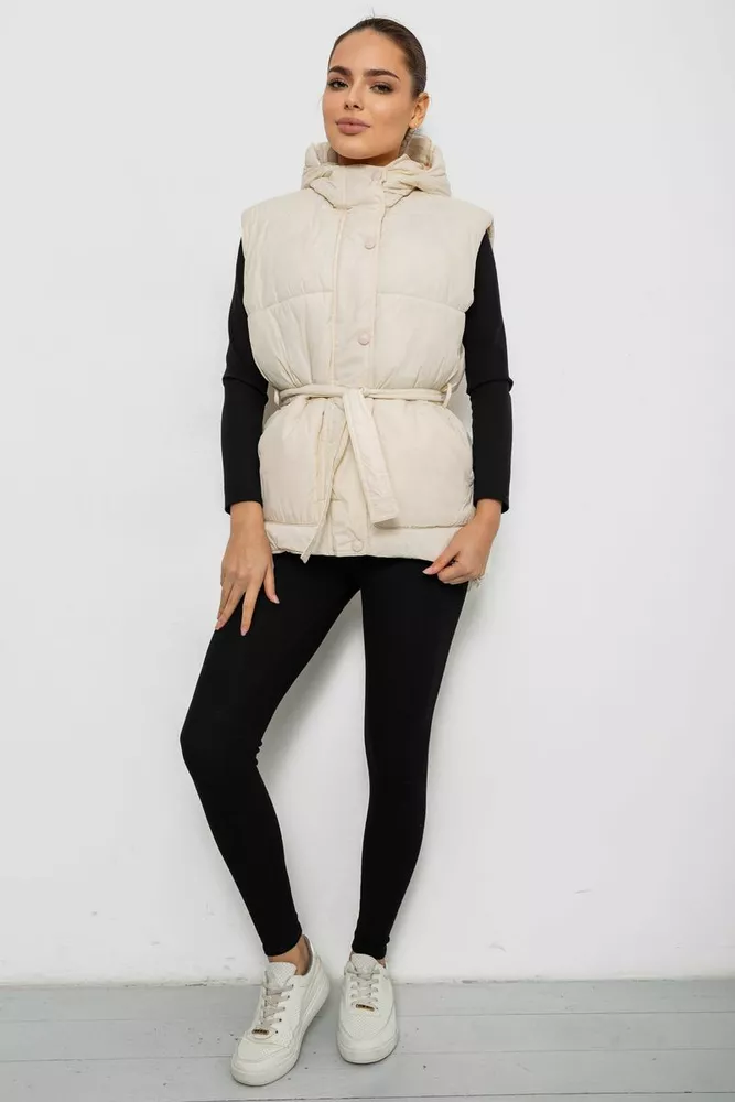Купить Жилет женский с капюшоном  -уценка, цвет светло-бежевый, 207R2016-U-1 - Фото №2