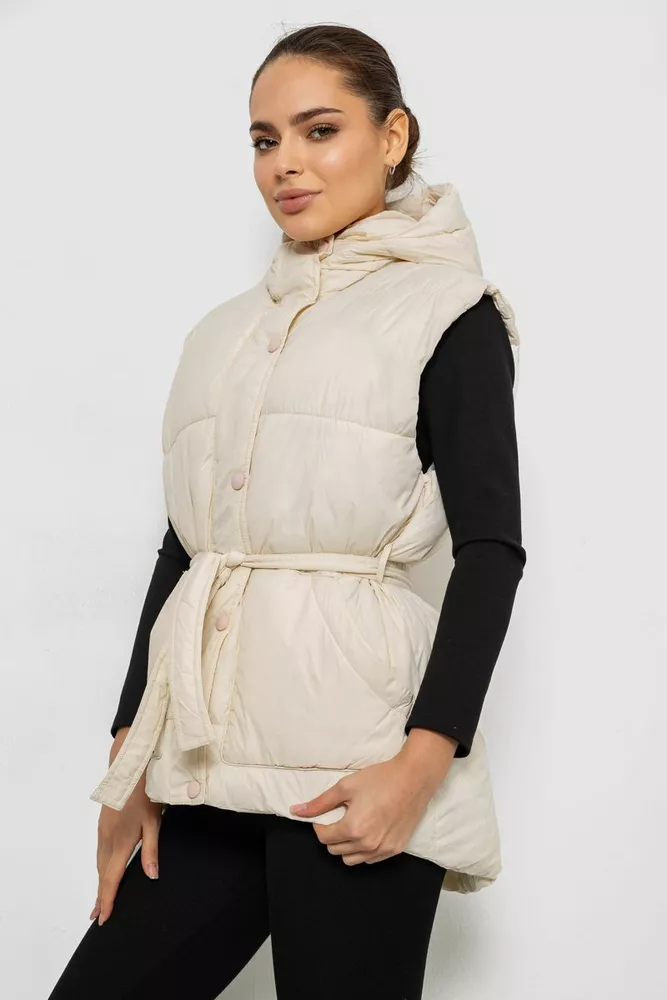 Купить Жилет женский с капюшоном  -уценка, цвет светло-бежевый, 207R2016-U-1 - Фото №3