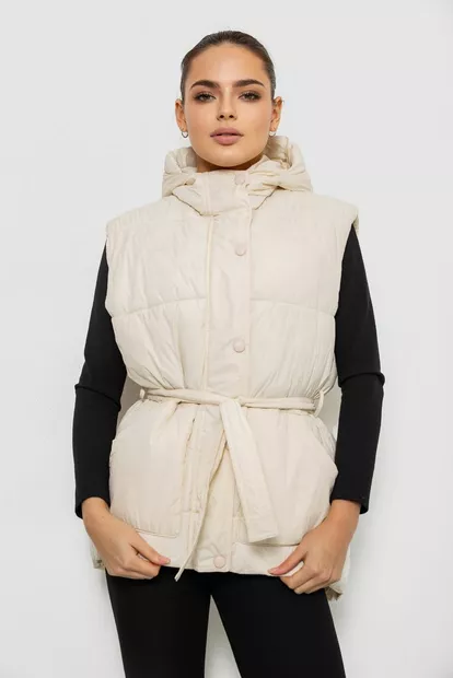 Жилет женский с капюшоном  -уценка, цвет светло-бежевый, 207R2016-U-1