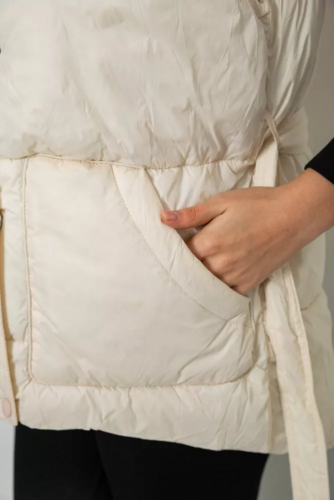 Купить Жилет женский с капюшоном  -уценка, цвет светло-бежевый, 207R2016-U-1 - Фото №6