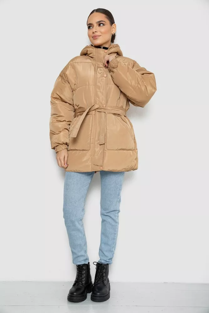 Купити Куртка жіноча демісезонна з поясом  -уцінка, колір бежевий, 207R005-U-2 - Фото №2