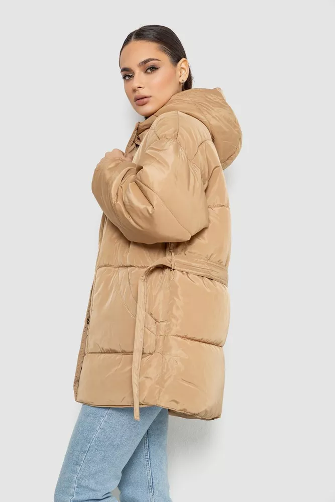 Купити Куртка жіноча демісезонна з поясом  -уцінка, колір бежевий, 207R005-U-2 - Фото №3