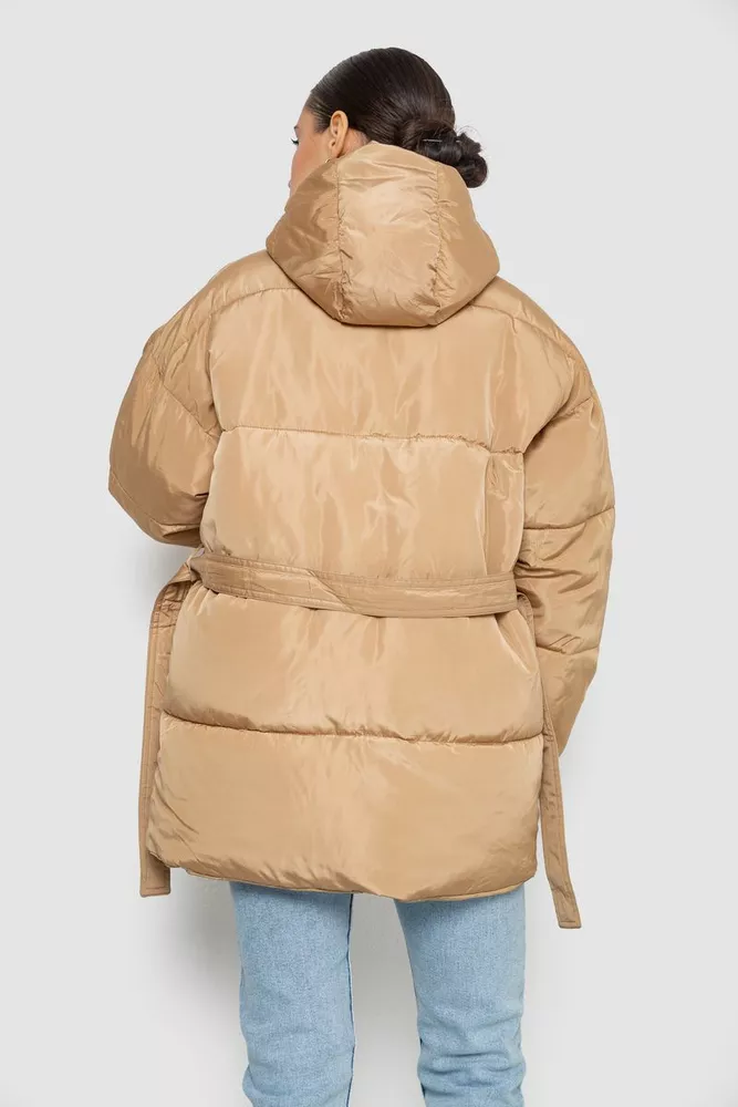 Купити Куртка жіноча демісезонна з поясом  -уцінка, колір бежевий, 207R005-U-2 - Фото №4