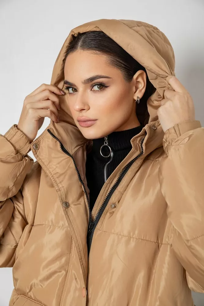 Купити Куртка жіноча демісезонна з поясом  -уцінка, колір бежевий, 207R005-U-2 - Фото №5