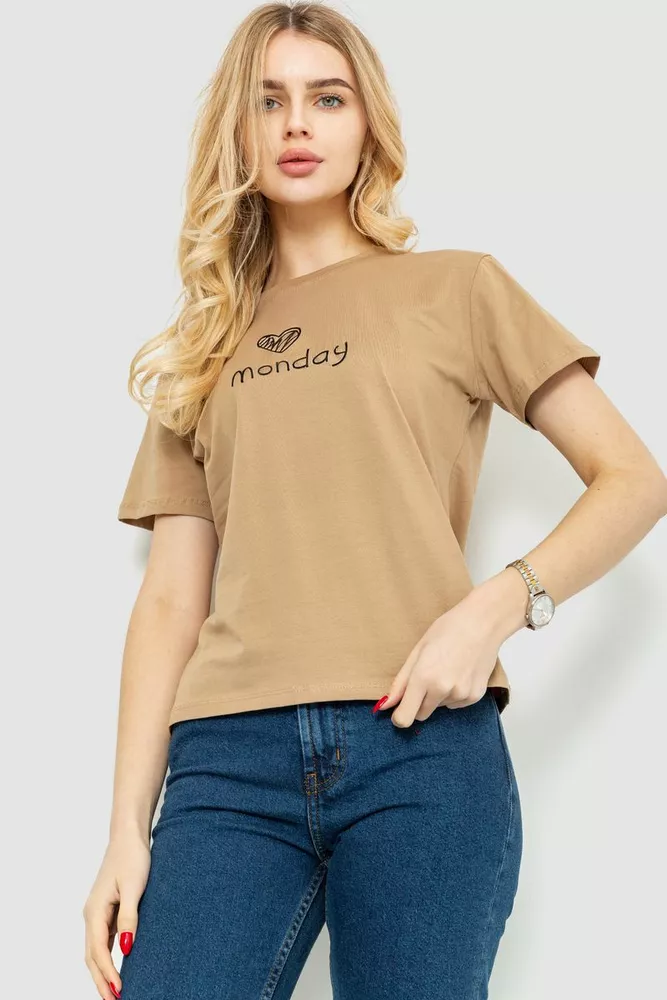 Купить Футболка женская с принтом, цвет бежевый, 221R3014 - Фото №1