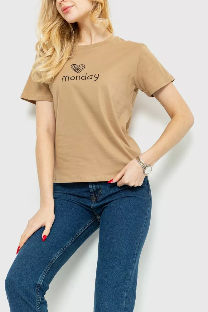 Купить Футболка женская с принтом, цвет бежевый, 221R3014 - Фото №3