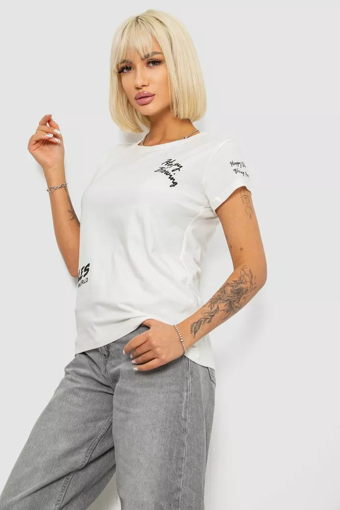 Купить Футболка женская с принтом, цвет молочный, 244R1014 - Фото №3