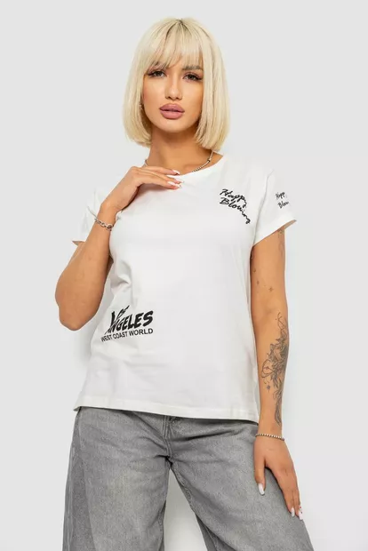 Футболка женская с принтом, цвет молочный, 244R1014