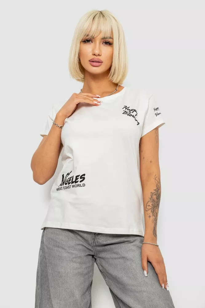 Купить Футболка женская с принтом, цвет молочный, 244R1014 - Фото №1