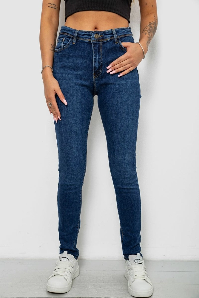 Купить Джинсы женские однотонные Skinny, цвет темно-синий, 244R2001-B - Фото №1