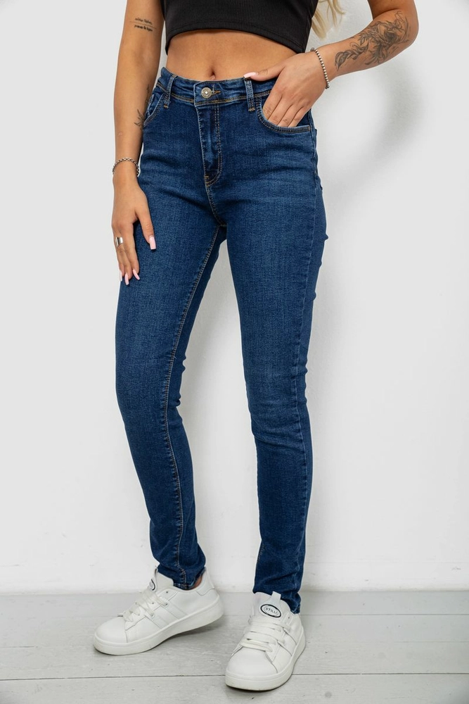 Купить Джинсы женские однотонные Skinny, цвет темно-синий, 244R2001-B - Фото №3