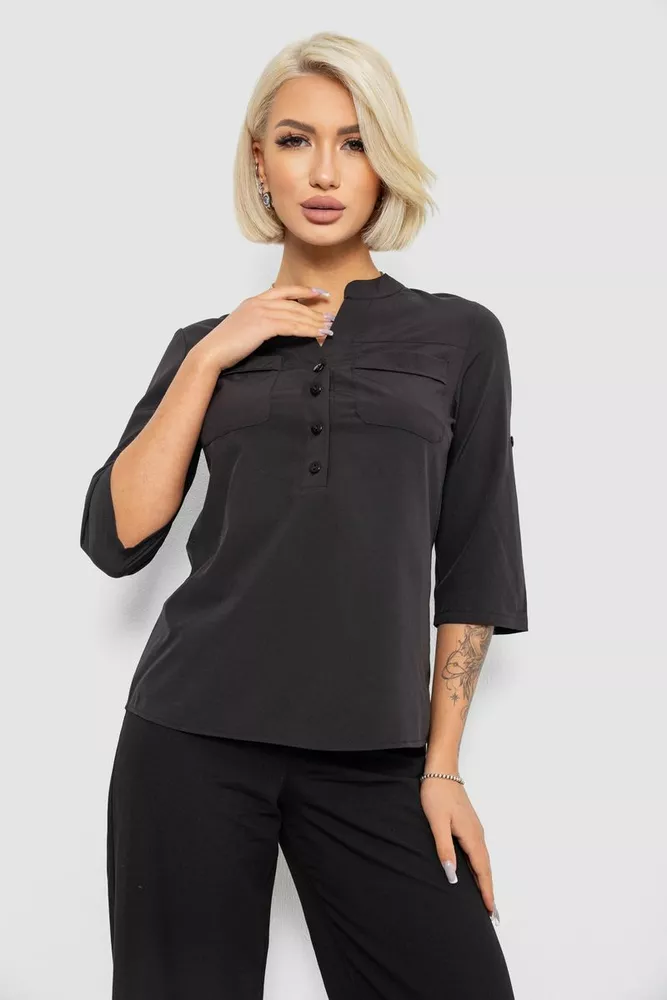 Купить Блуза однотонная, цвет черный, 230R97-1 - Фото №2
