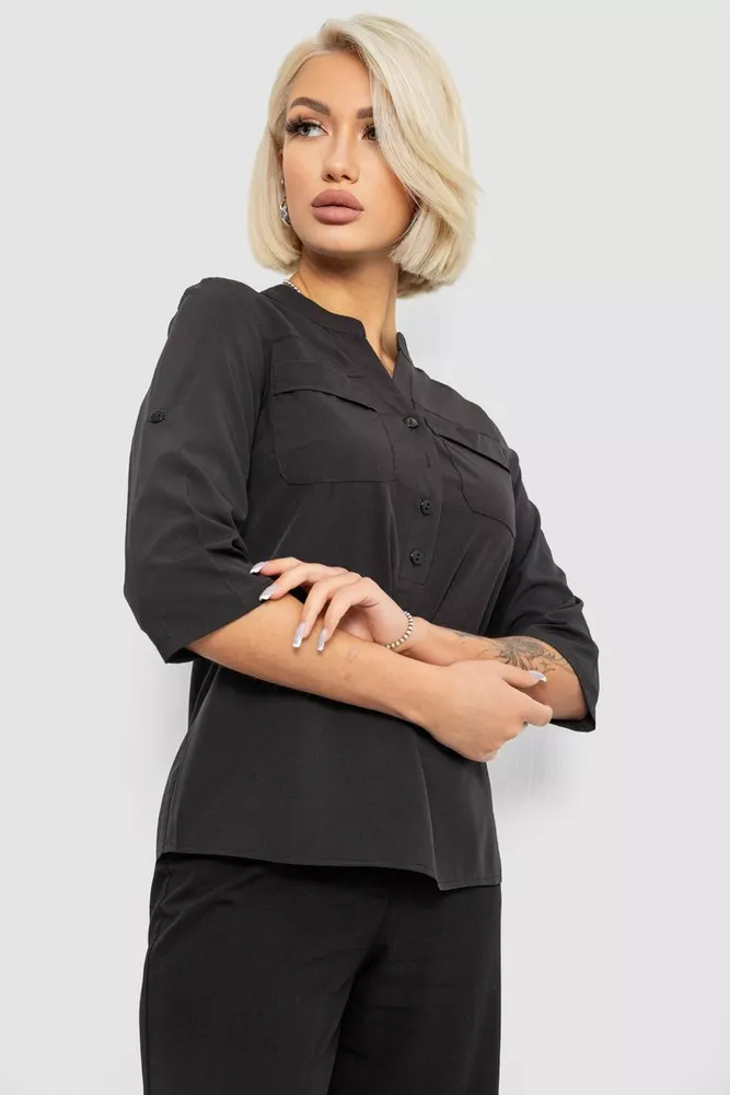 Купить Блуза однотонная, цвет черный, 230R97-1 - Фото №4