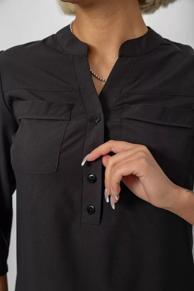 Купить Блуза однотонная, цвет черный, 230R97-1 - Фото №6