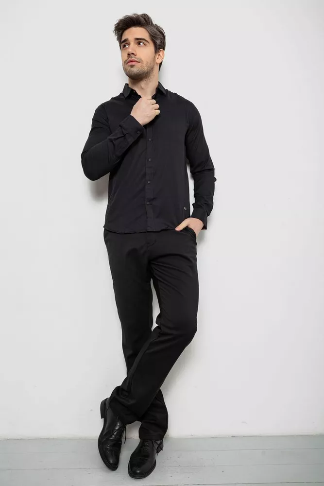Купити Сорочка чоловіча однотонна, колір чорний, 186R6917-1 оптом - Фото №2