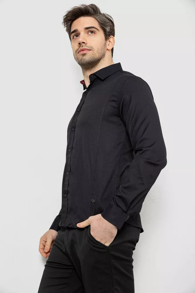 Купити Сорочка чоловіча однотонна, колір чорний, 186R6917-1 оптом - Фото №3