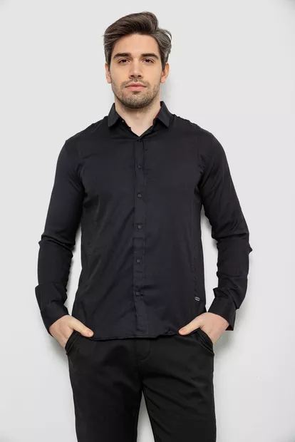Сорочка чоловіча однотонна, колір чорний, 186R6917-1