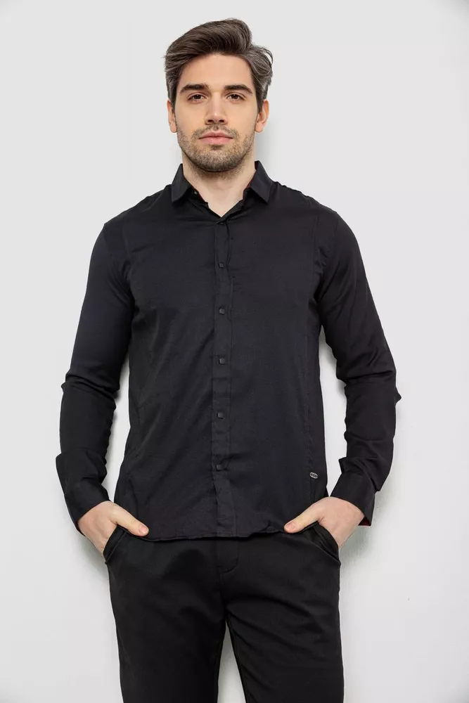 Купити Сорочка чоловіча однотонна, колір чорний, 186R6917-1 оптом - Фото №1