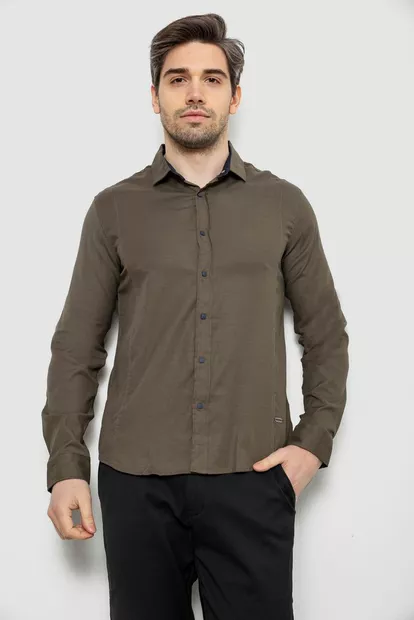 Рубашка мужская однотонная, цвет хаки, 186R6917-1