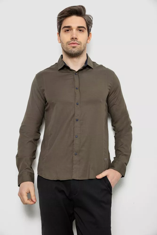 Купити Сорочка чоловіча однотонна, колір хакі, 186R6917-1 - Фото №1