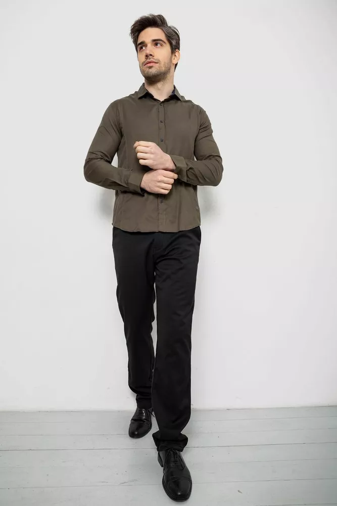 Купити Сорочка чоловіча однотонна, колір хакі, 186R6917-1 - Фото №2