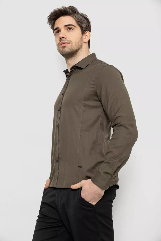 Купити Сорочка чоловіча однотонна, колір хакі, 186R6917-1 - Фото №3