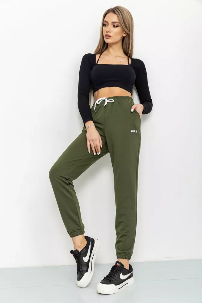 Купити Спорт штани жіночі двонитка, колір хакі, 129R1466 оптом - Фото №2