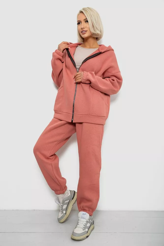 Купить Спортивный костюм женский на флисе, цвет пудровый, 247R1058K - Фото №3