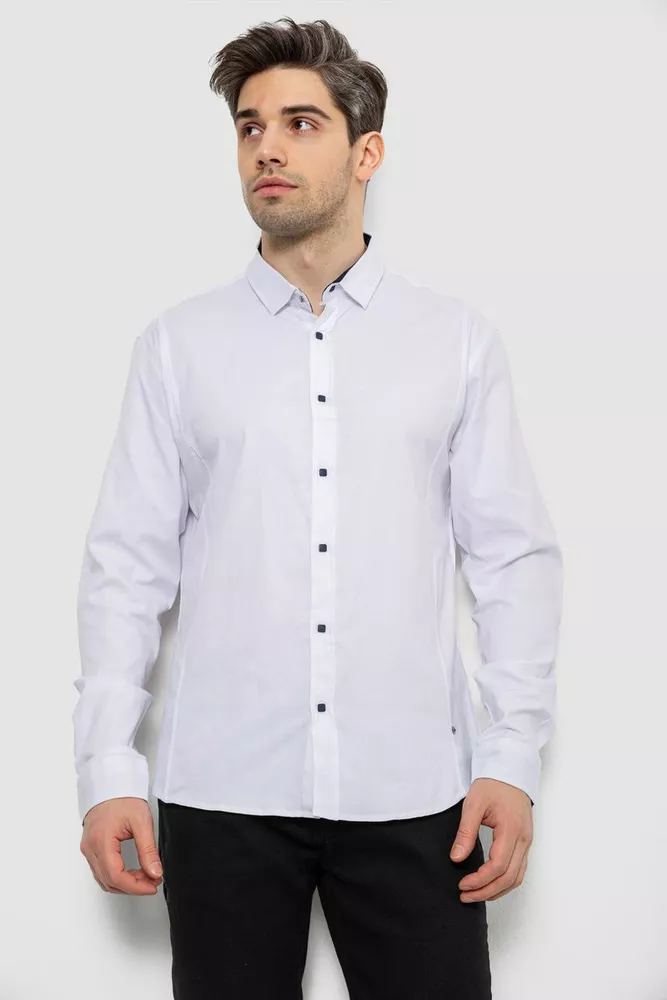 Купить Рубашка мужская однотонная, цвет белый, 186R6917-1 - Фото №1