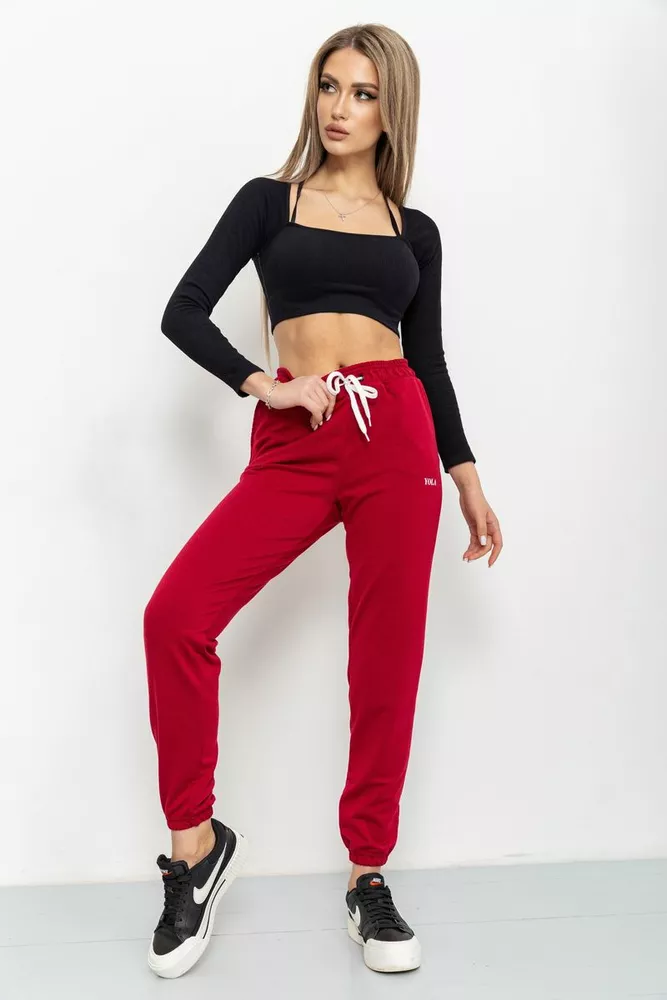 Купити Спорт штани жіночі двонитка, колір бордовий, 129R1466 - Фото №2