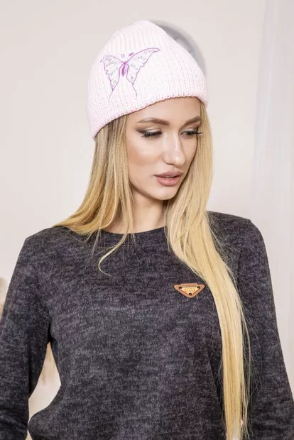 Женская шапка с вышивкой, розового цвета, 167R004