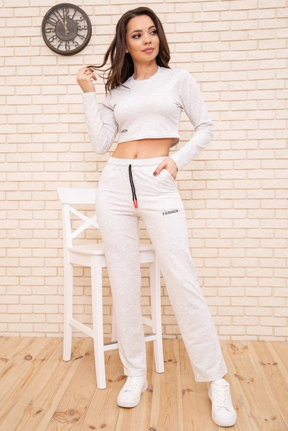 Повсякденний жіночий костюм, вкорочений реглан і штани, Сірий, 119R348