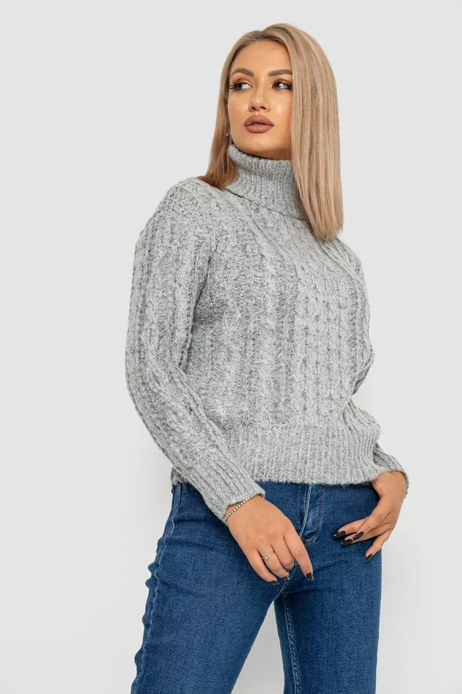 Купити Светр-гольф в'язаний жіночий  -уцінка, колір сірий, 240R5005-U - Фото №3