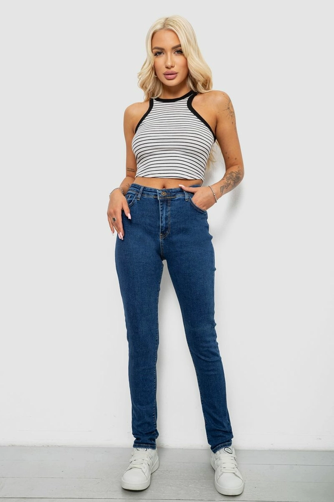 Купить Джинсы женские однотонные Skinny, цвет синий, 244R2001-B - Фото №2