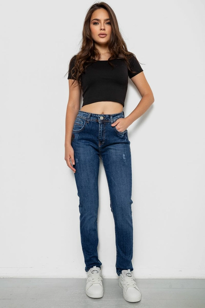 Купить Джинсы женские однотонные Skinny, цвет синий, 244R11966 - Фото №2