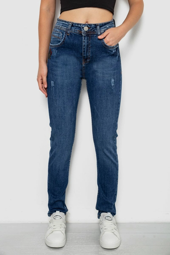 Купить Джинсы женские однотонные Skinny, цвет синий, 244R11966 - Фото №1
