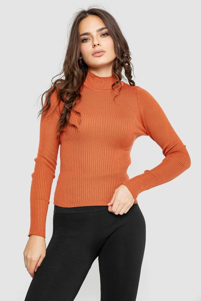 Купити Водолазка жіноча в рубчик, колір теракотовий, 214R91306 - Фото №1