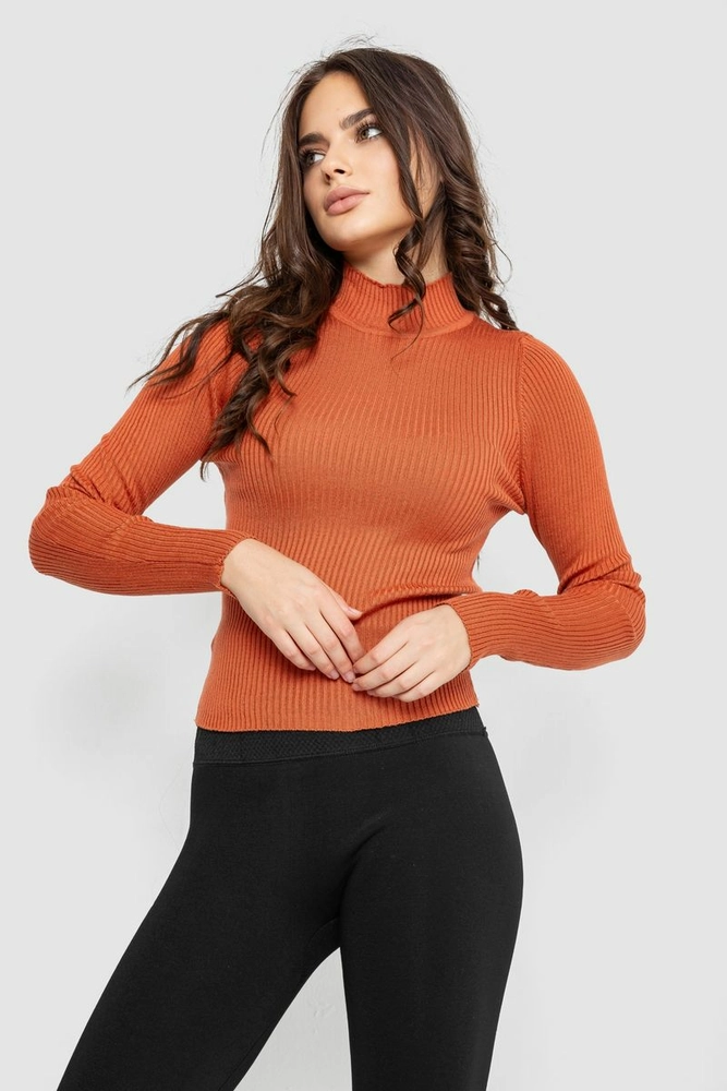 Купити Водолазка жіноча в рубчик, колір теракотовий, 214R91306 - Фото №3