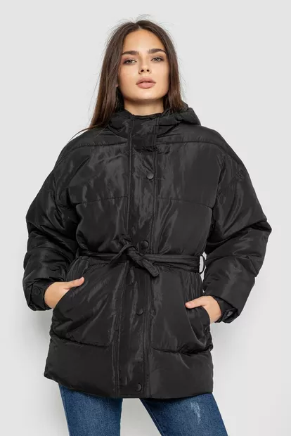 Куртка жіноча демісезонна з поясом  -уцінка, колір чорний, 207R005-U-6