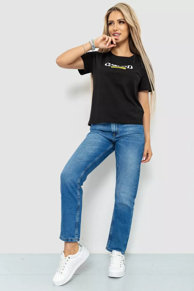 Купити Футболка жіноча з принтом, колір чорний, 221R3008-1 - Фото №2