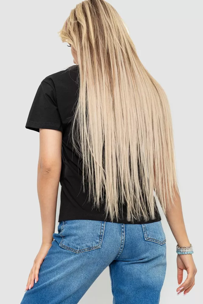 Купити Футболка жіноча з принтом, колір чорний, 221R3008-1 - Фото №4