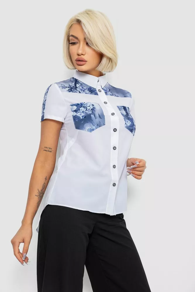 Купить Рубашка классическая с принтом, цвет белый, 230R7211-1 - Фото №3