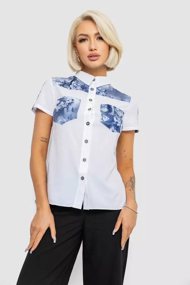 Купить Рубашка классическая с принтом, цвет белый, 230R7211-1 - Фото №1