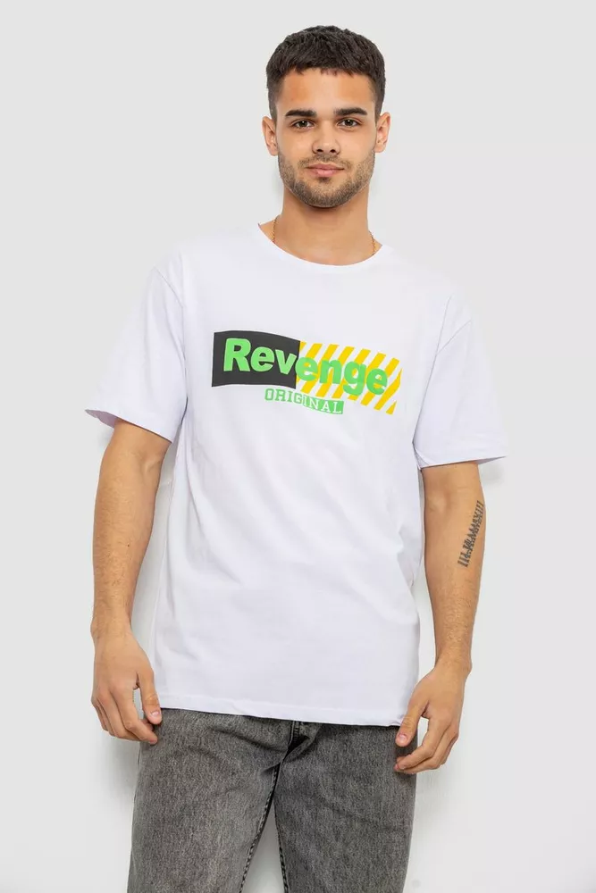 Купить Футболка мужская с принтом, цвет белый, 244R1020 - Фото №1