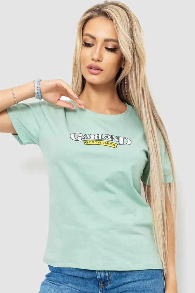 Купить Футболка женская с принтом, цвет оливковый, 221R3008-1 оптом - Фото №1