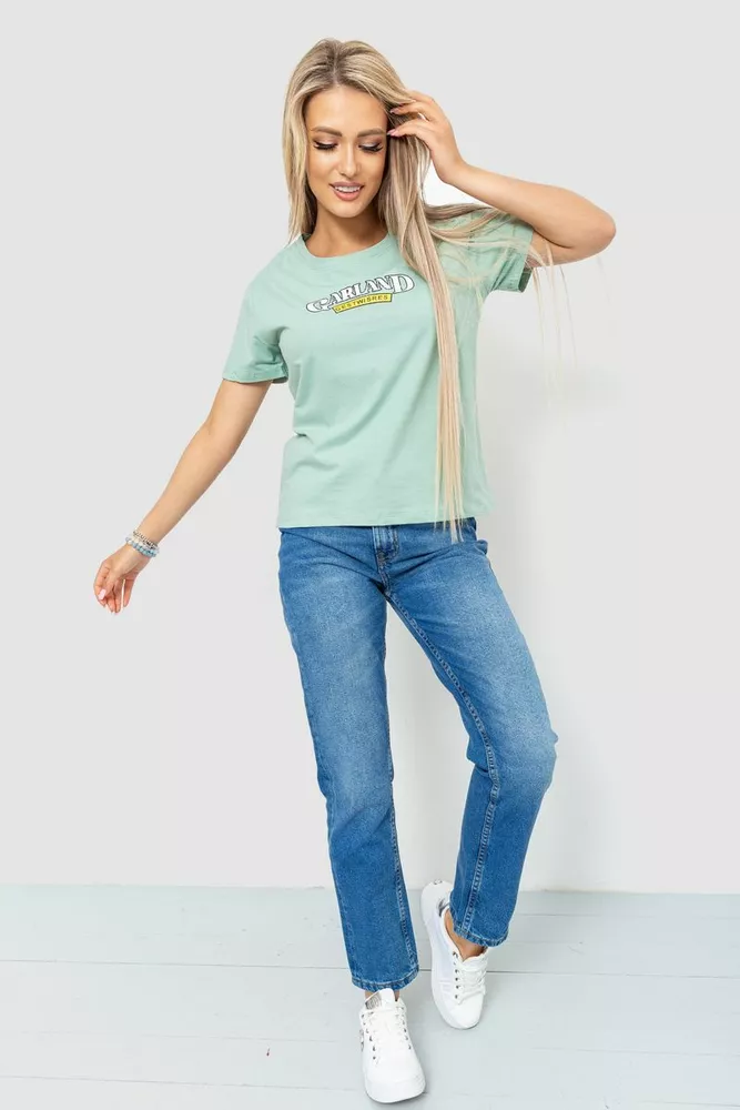 Купить Футболка женская с принтом, цвет оливковый, 221R3008-1 оптом - Фото №2